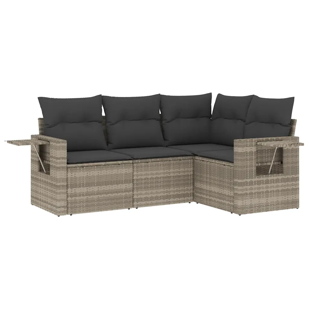 Set Divano da Giardino 4pz con Cuscini Grigio Chiaro Polyrattan 3220111