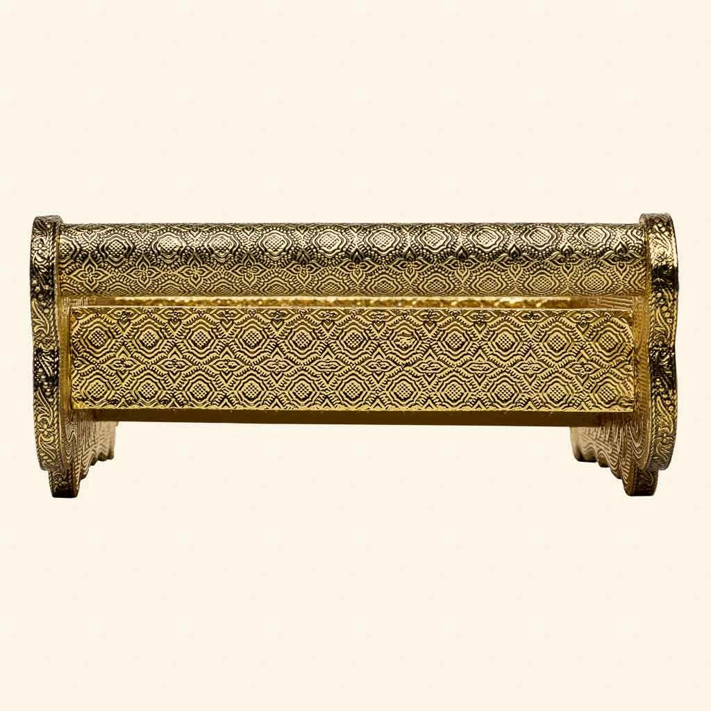 Vassoio in metallo goffrato dorato 25x13x6h