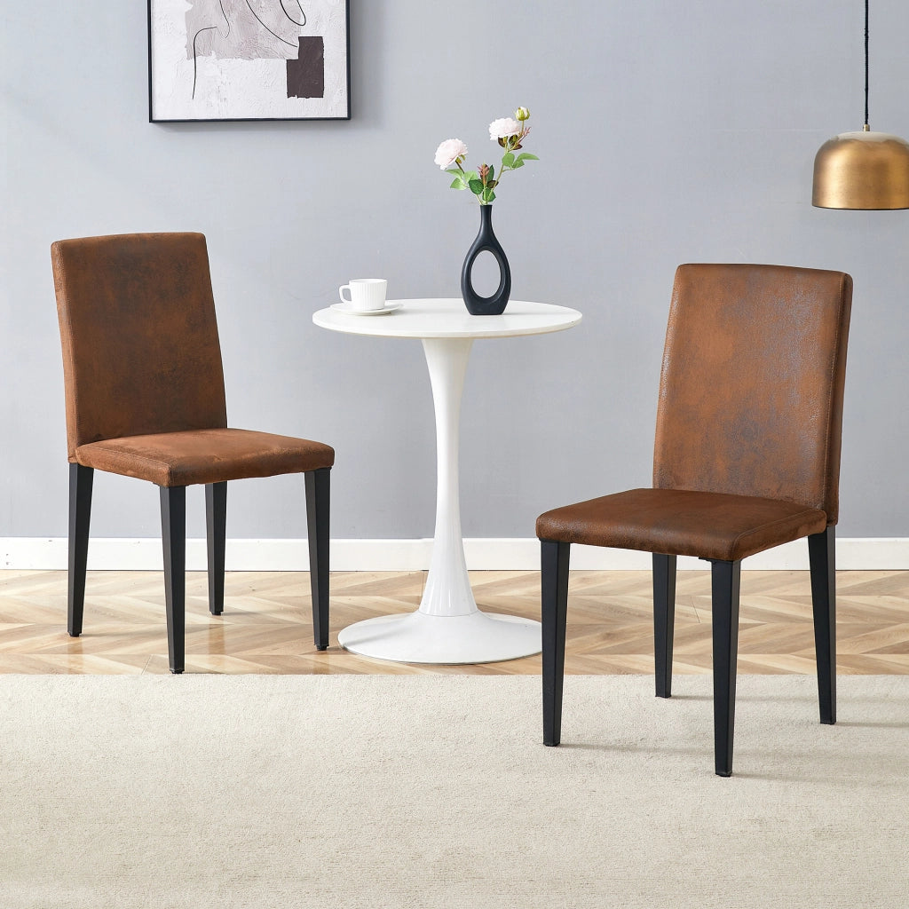 Sedie da Pranzo Set 2 Pezzi ¨C MINIMAL ¨C Tessuto Marrone, Gambe in Metallo Nero