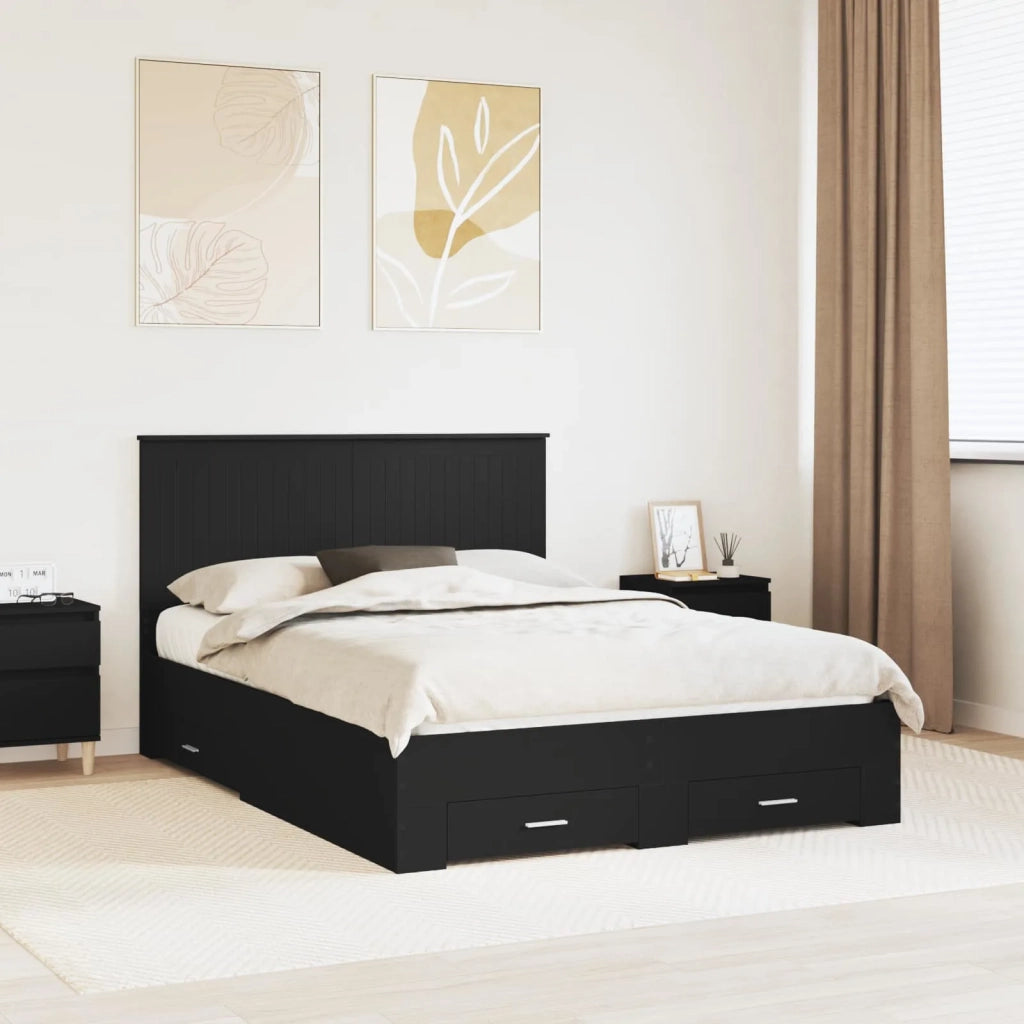 Letto matrimoniale | Letto per adulti | Struttura del letto Nero 135 x 190 cm Legno multistrato