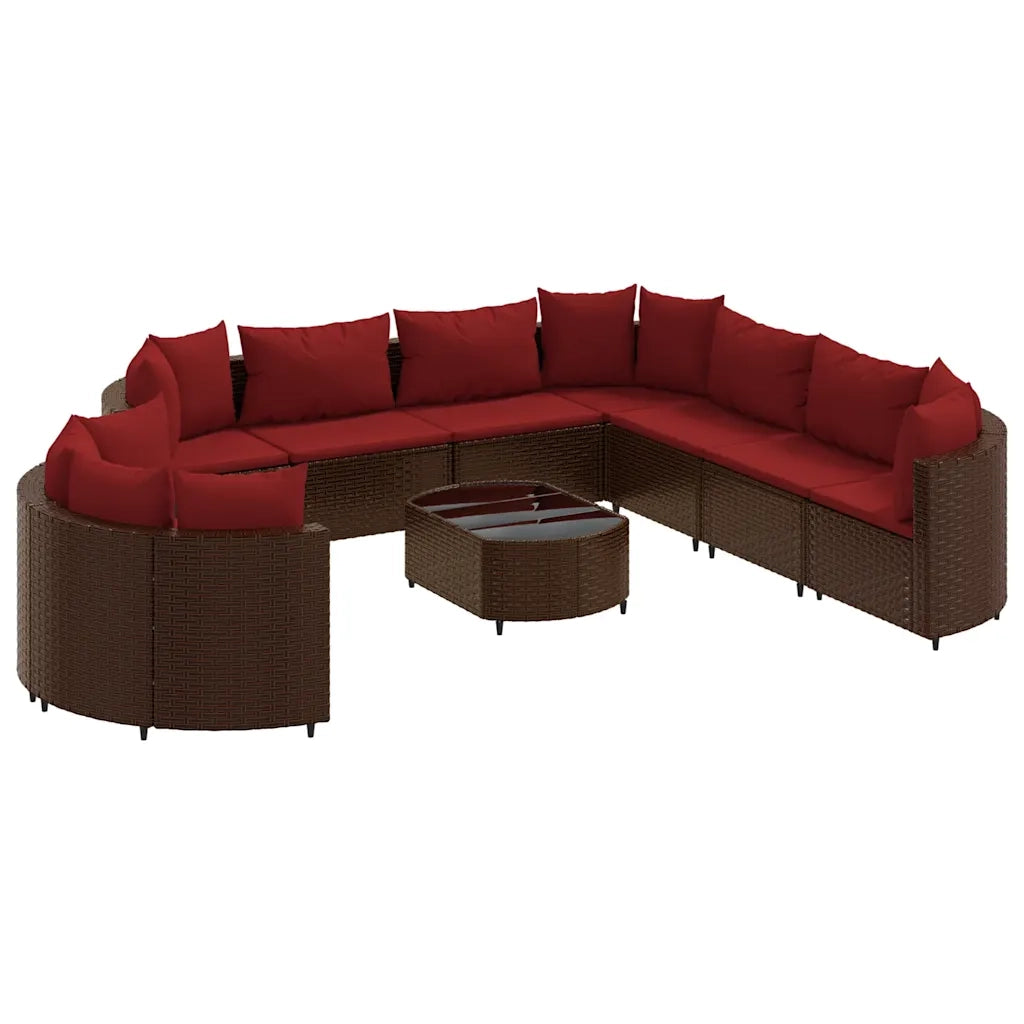 Set Divani da Giardino 10pz con Cuscini in Polyrattan Marrone 3308413