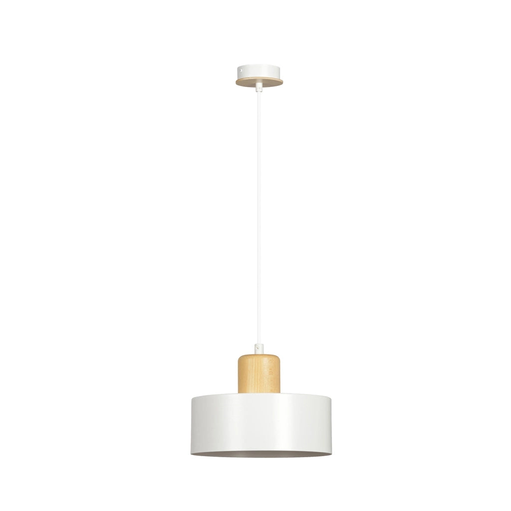 Sospensione Nordica 1 Luce Surya In Acciaio Bianco E Legno
