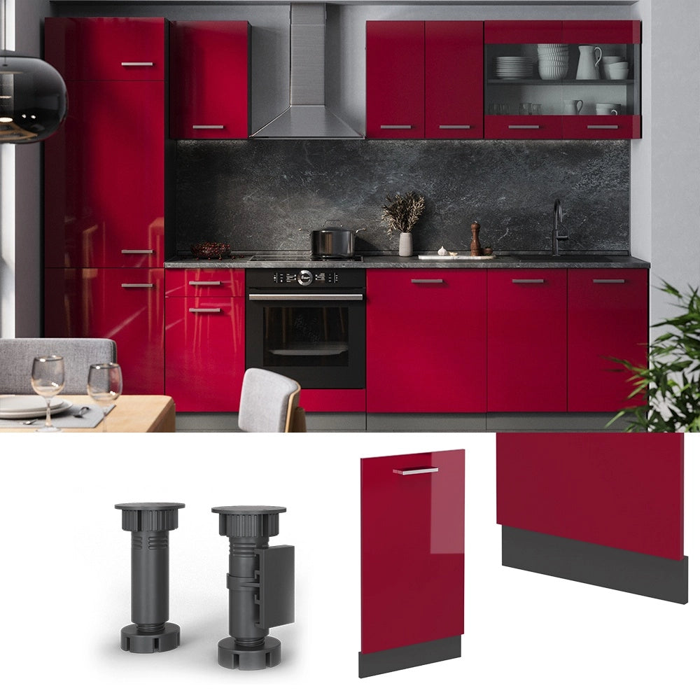 Pannello frontale della lavastoviglie R-Line Rosso lucido/Antracite 45 cm, PL Marmo Vicco