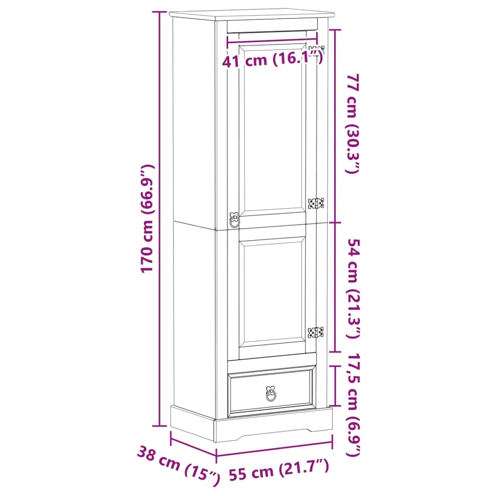 Armadi con cassetto Bianco 55 x 38 x 170 cm Pino massello CFW5557309