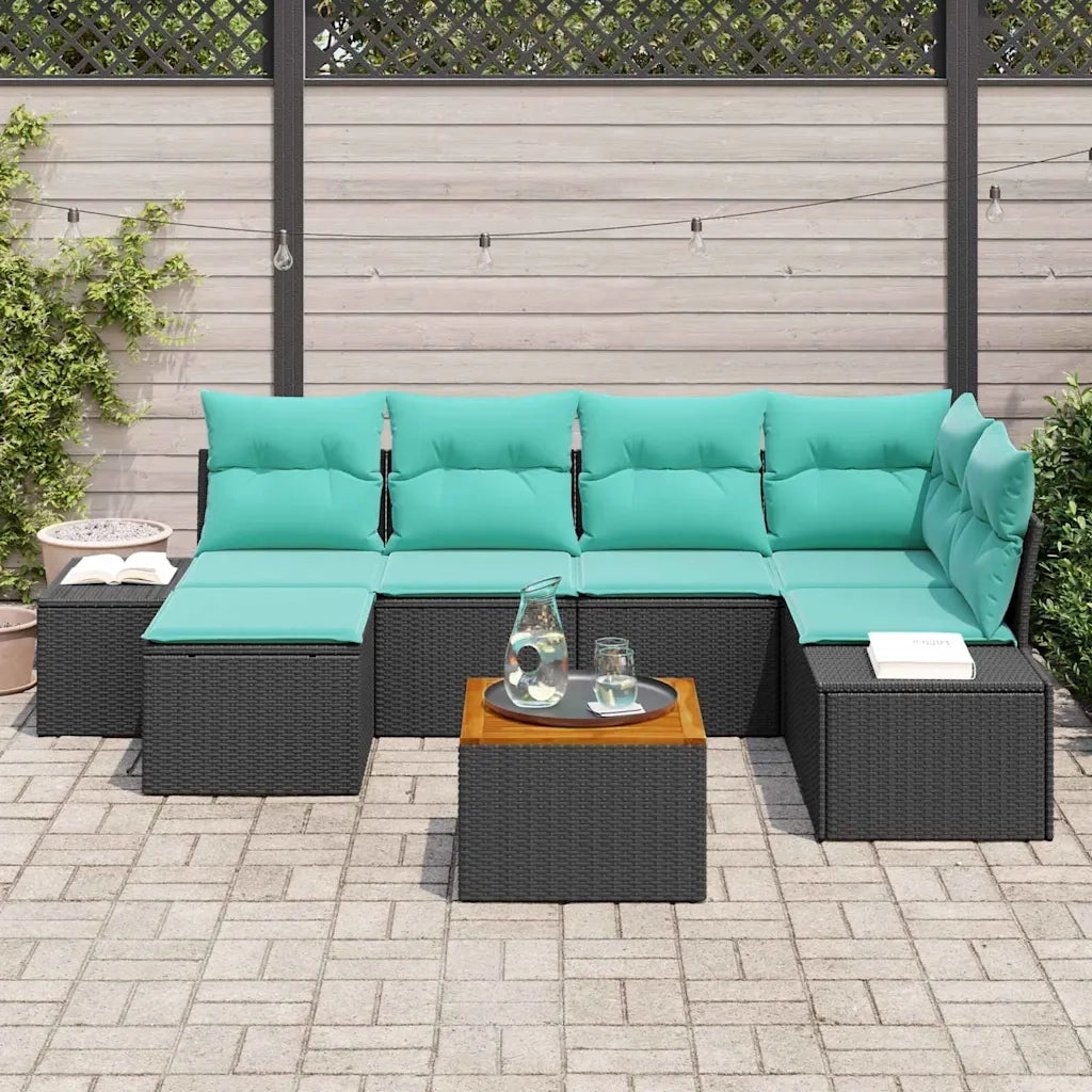 Set Divano da Giardino 7 pz Nero e turchese 3356653