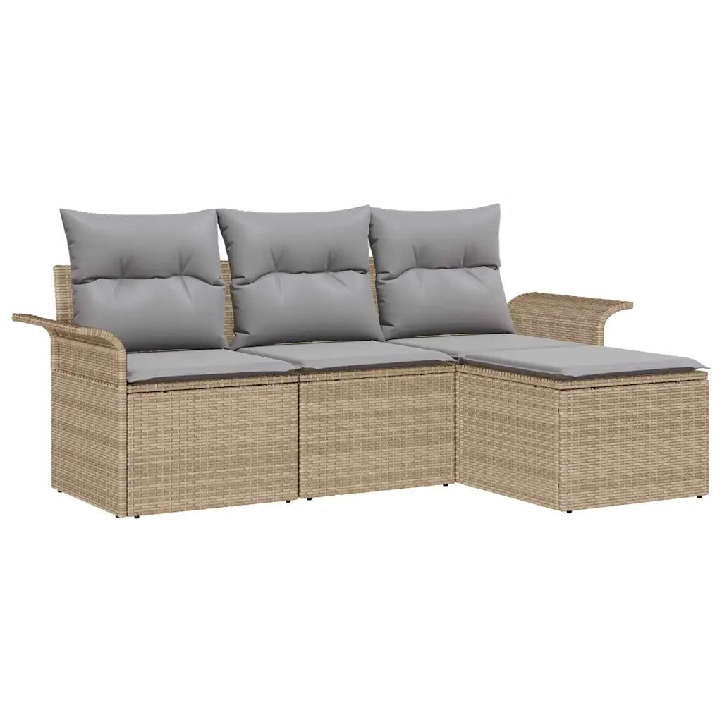 Set Divano da Giardino con cuscino 4 pcs Beige Poly Rattan 3353979