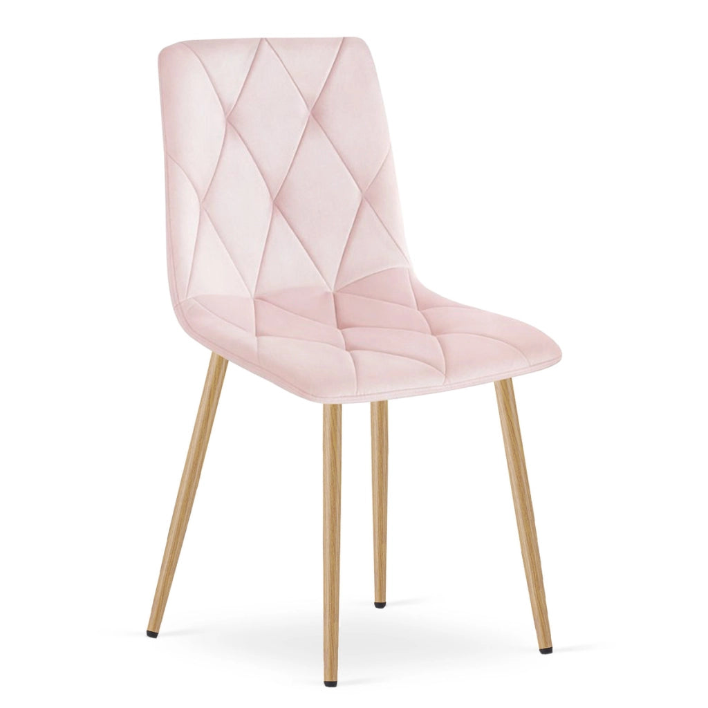 Sedia Libra in velluto rosa chiaro con gambe effetto legno