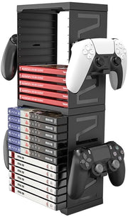 Torre di memoria universale - Stoccaggio per 24 giochi - Supporto per controller - Supporto per dischi Blu-ray - PS5/PS4/Xbox - Stoccaggio efficiente - Supporto per giochi multifunzione