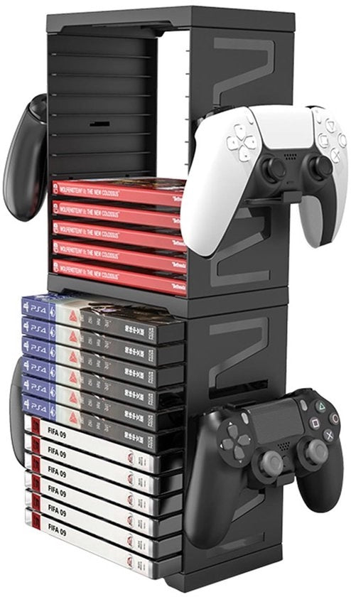 Torre di memoria universale - Stoccaggio per 24 giochi - Supporto per controller - Supporto per dischi Blu-ray - PS5/PS4/Xbox - Stoccaggio efficiente - Supporto per giochi multifunzione