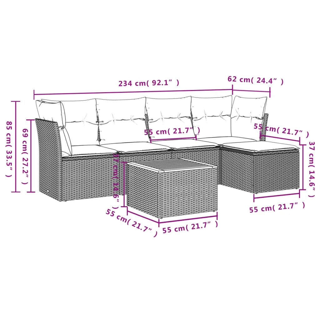 Set Divano da Giardino 6 pz con Cuscini Nero in Polyrattan 3223613