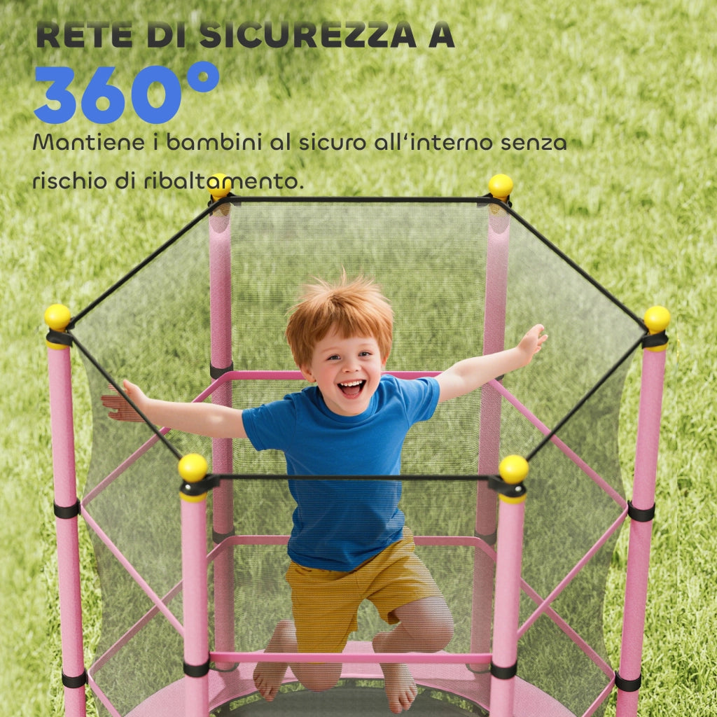 Tappeto Elastico per Bambini con Rete di Sicurezza ¨C Minimal ¨C Rosa, ?140x190 cm