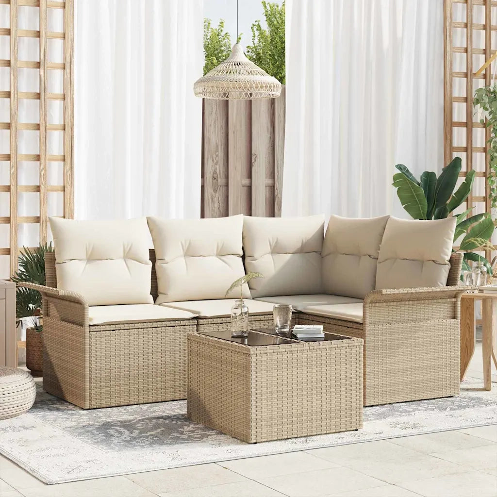 Set Divano da Giardino con cuscino 5 pcs Beige polyrattan