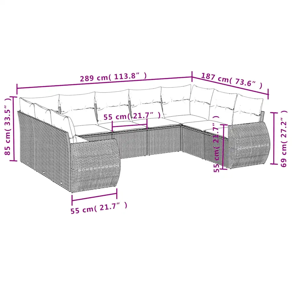 Set Divani da Giardino 9pz con Cuscini Marrone in Polyrattan 3254140