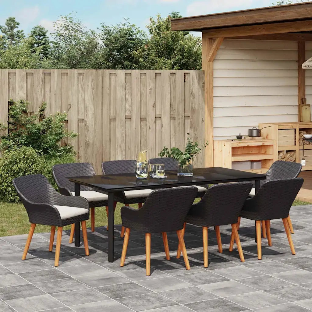 Set da Pranzo per Giardino con cuscino 9 pcs Nero polyrattan 3261676