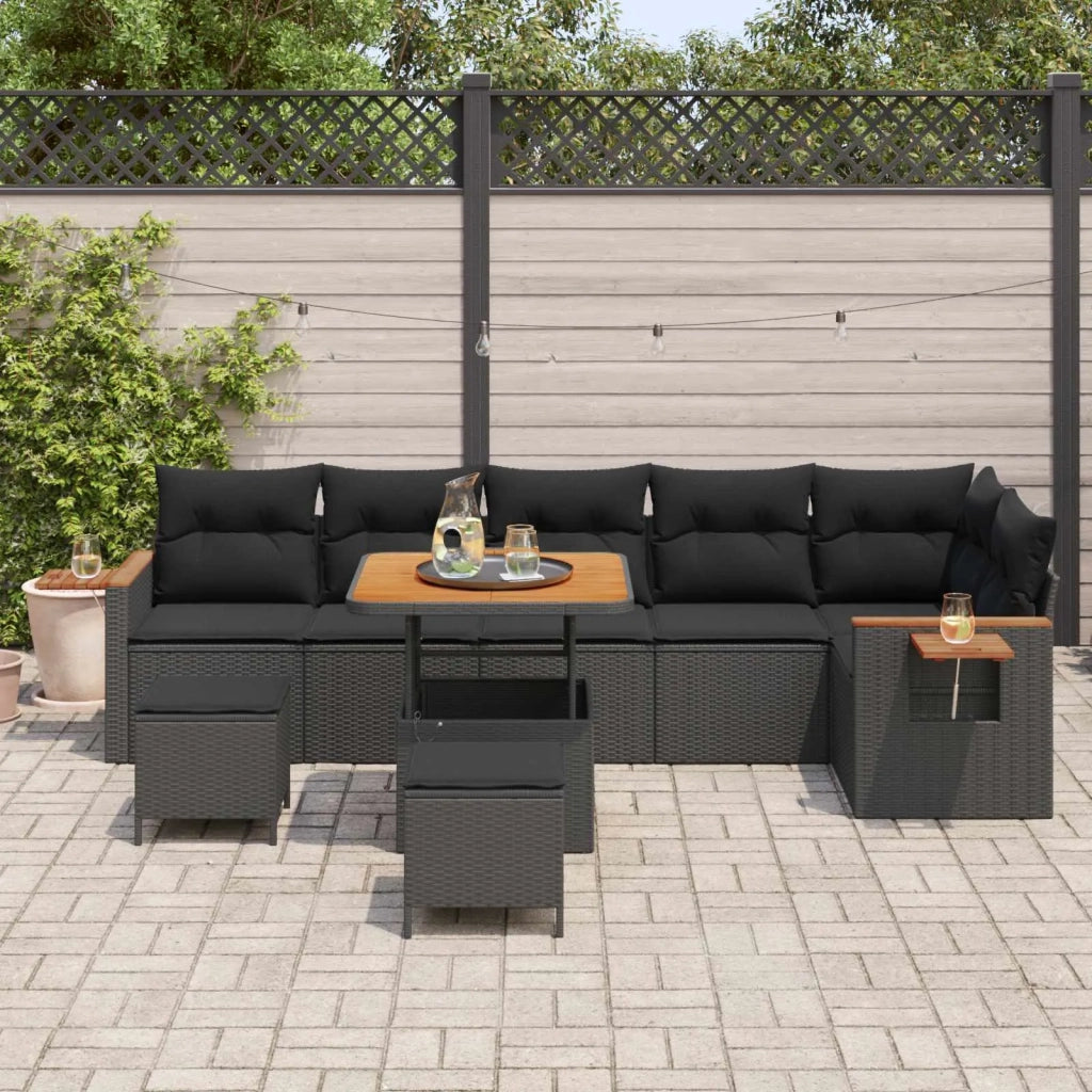 Set Divano da Giardino con cuscino 9 pcs Nero