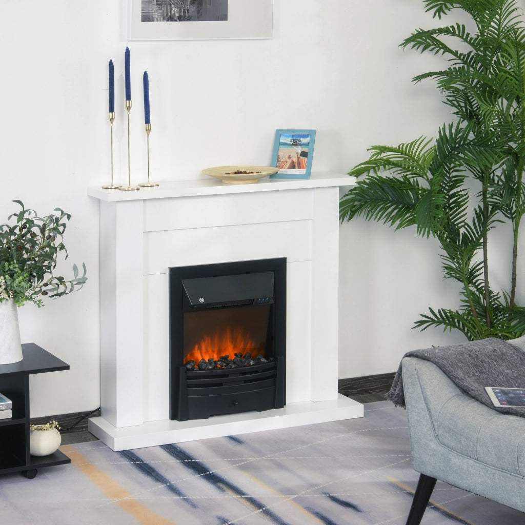 Camino Elettrico Decorativo ¨C Xylo ¨C 2 Livelli di Calore con Timer e Fiamma Regolabile 102x30x95cm Bianco