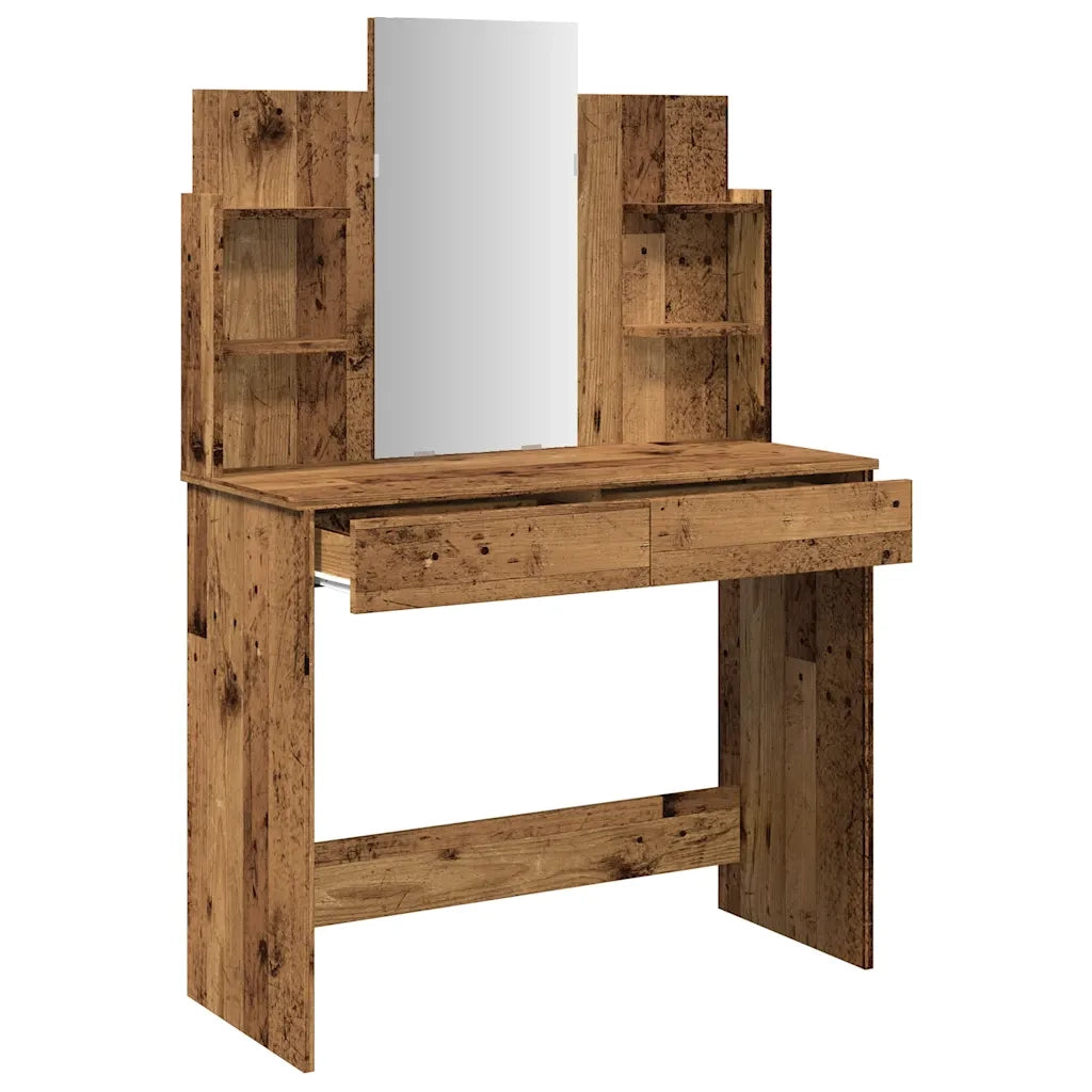 Toeletta con Specchio Legno Antico 96x39x142 cm 857011