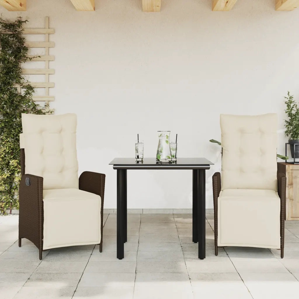 Set da Pranzo da Giardino 3pz con Cuscini in Polyrattan Marrone 3213413