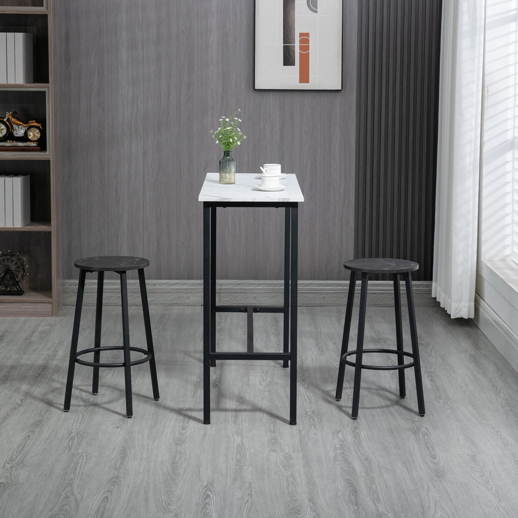 Set tavolo bar con 2 sgabelli ¨C Xylo ¨C piano effetto marmo bianco telaio acciaio 2 persone