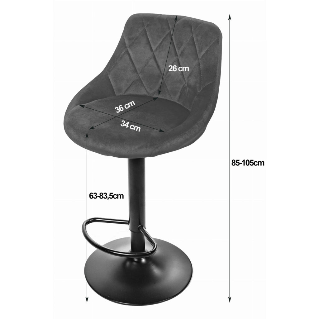 Sgabello da bar girevole OSKAR KAST velluto nero con base nera
