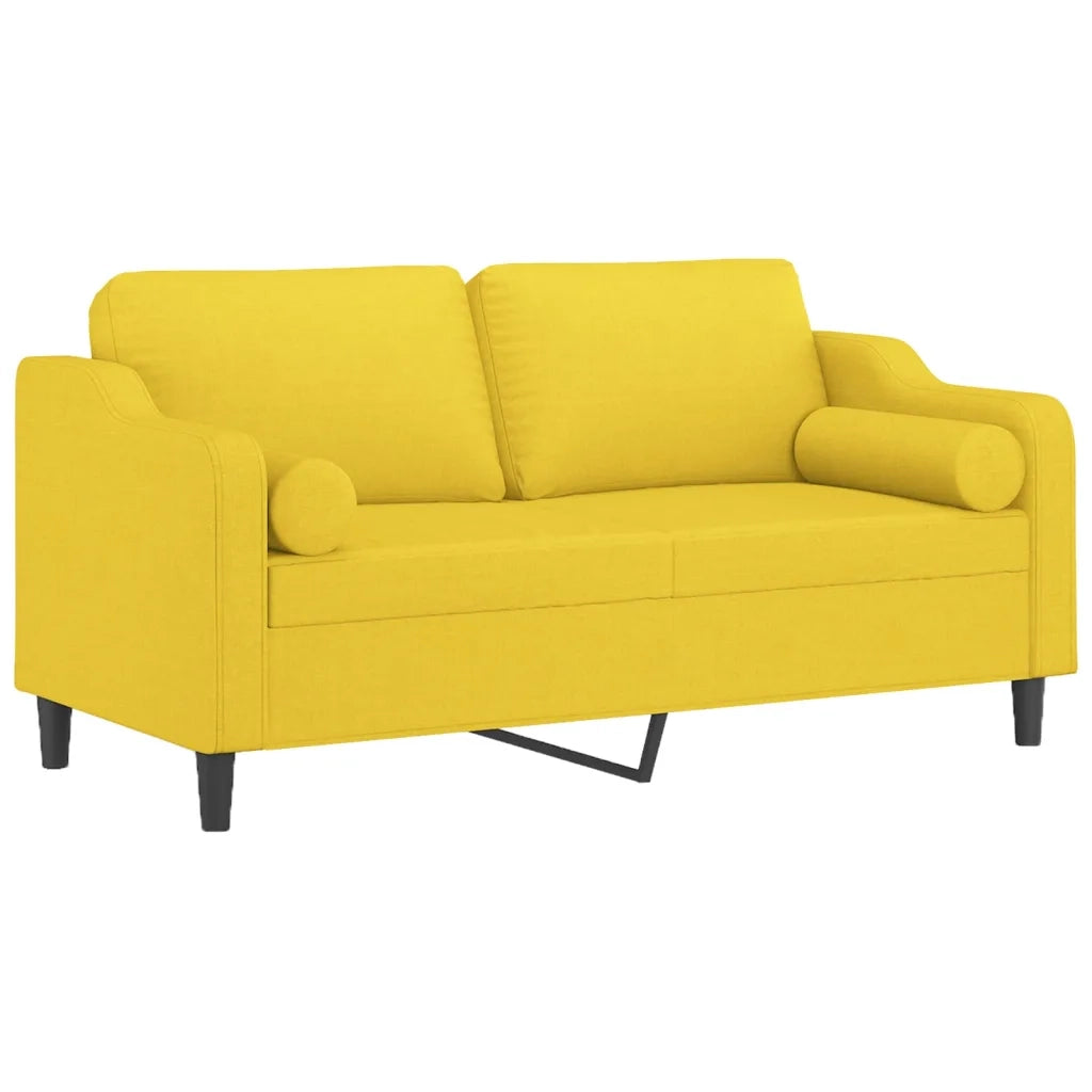 Divano a 2 Posti con Cuscini Giallo Chiaro 140 cm in Tessuto