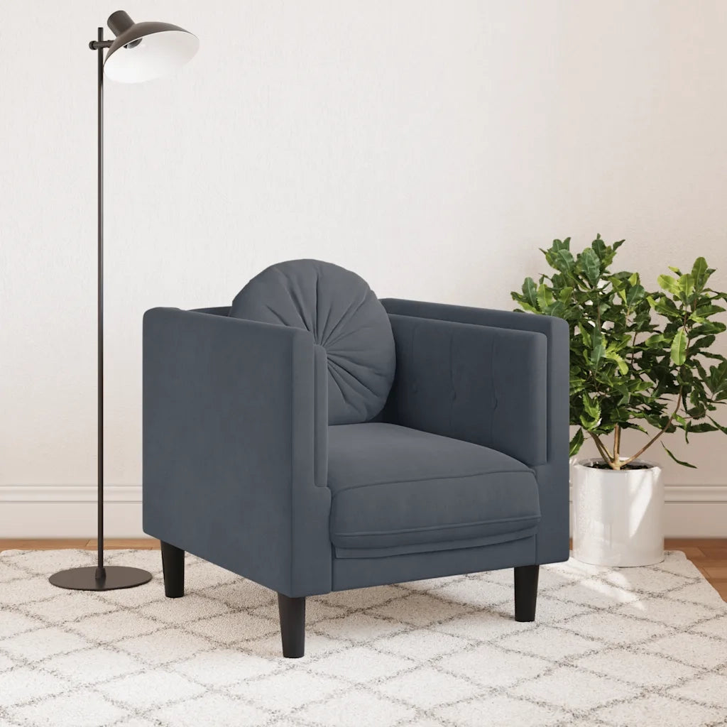 Poltrona | Sedia Relax con Cuscino Grigio Scuro in Velluto