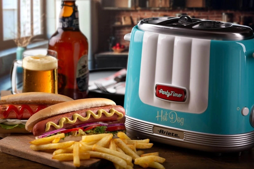 Ariete 206 Party Time Macchina per Hot Dog 650 W 4 Spazi di Cottura 5 Livelli Regolabili Espulsione Automatica colore Celeste