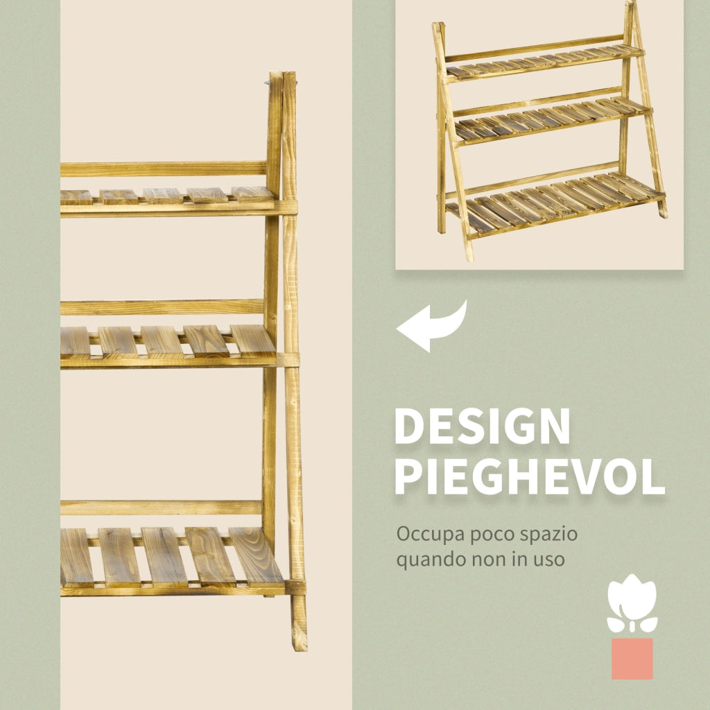 Portavasi Pieghevole in Legno di Abete 3 Livelli Scaffale per Piante da Esterno ¨C zephmum ¨C 100x37x93cm