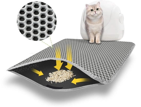 Mat di gatto 60x45 cm con striscia adesiva e progetto con grande foro, mat di gatto doppio impermeabile e antiscivolo, mat di gatto materiale non tossico, mat di gatto colore grigio