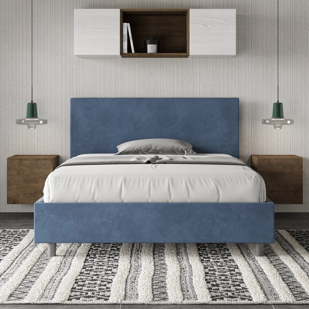 BS COM Letto una piazza e mezza contenitore imbottito 130x210 microfibra blu