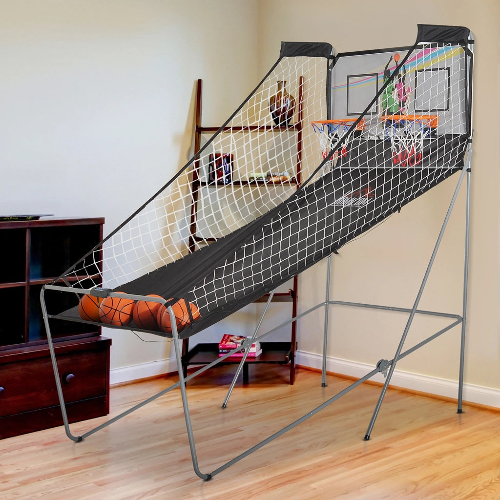 Set Canestri da Basket Pieghevole ¨C Minimal ¨C Grigio, Acciaio, 205x110x205 cm