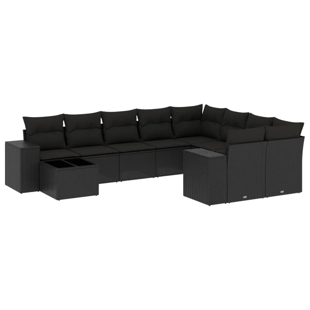 Set Divani da Giardino 10pz con Cuscini in Polyrattan Nero 3255392