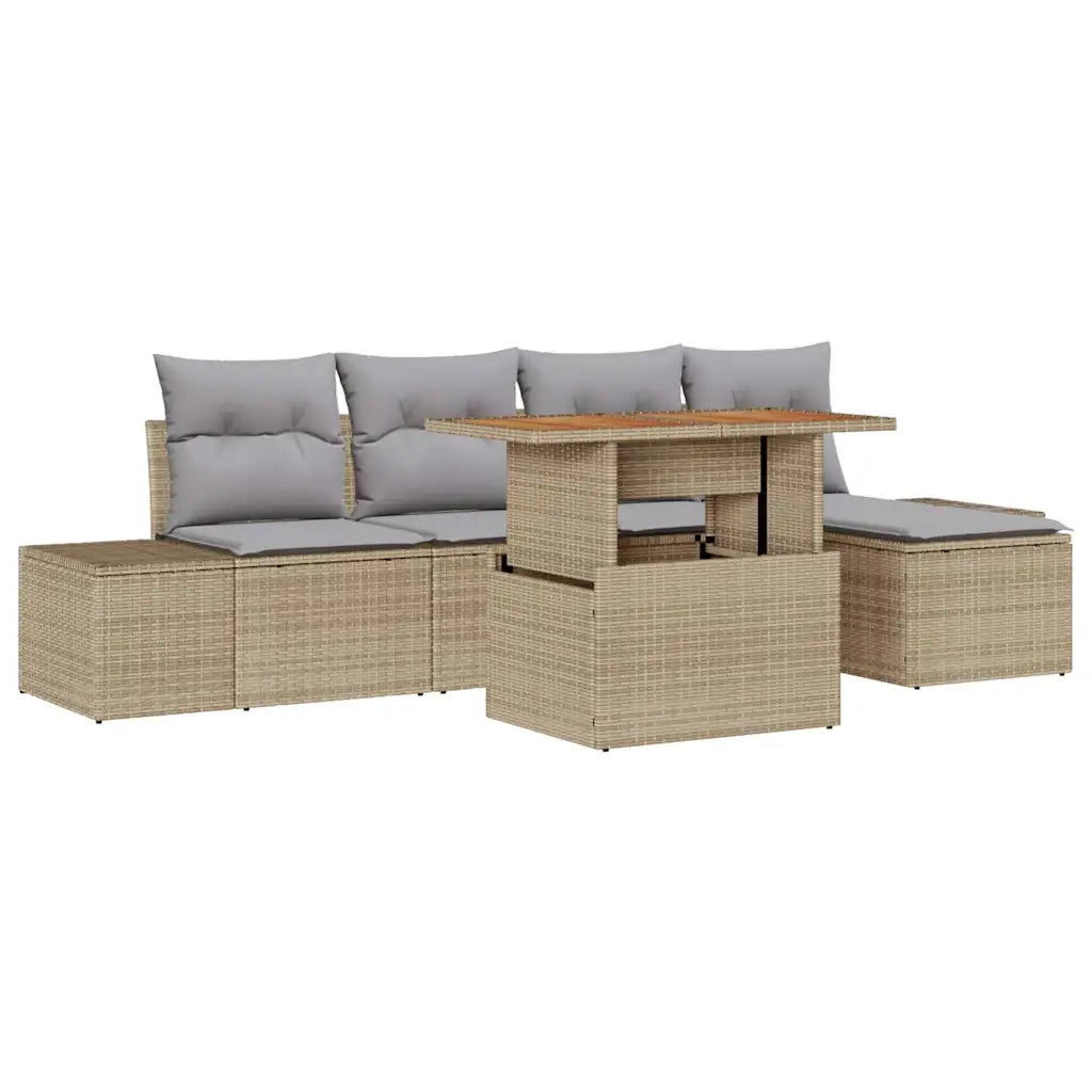 Set Divano da Giardino 6 pcs Beige Poly Rattan