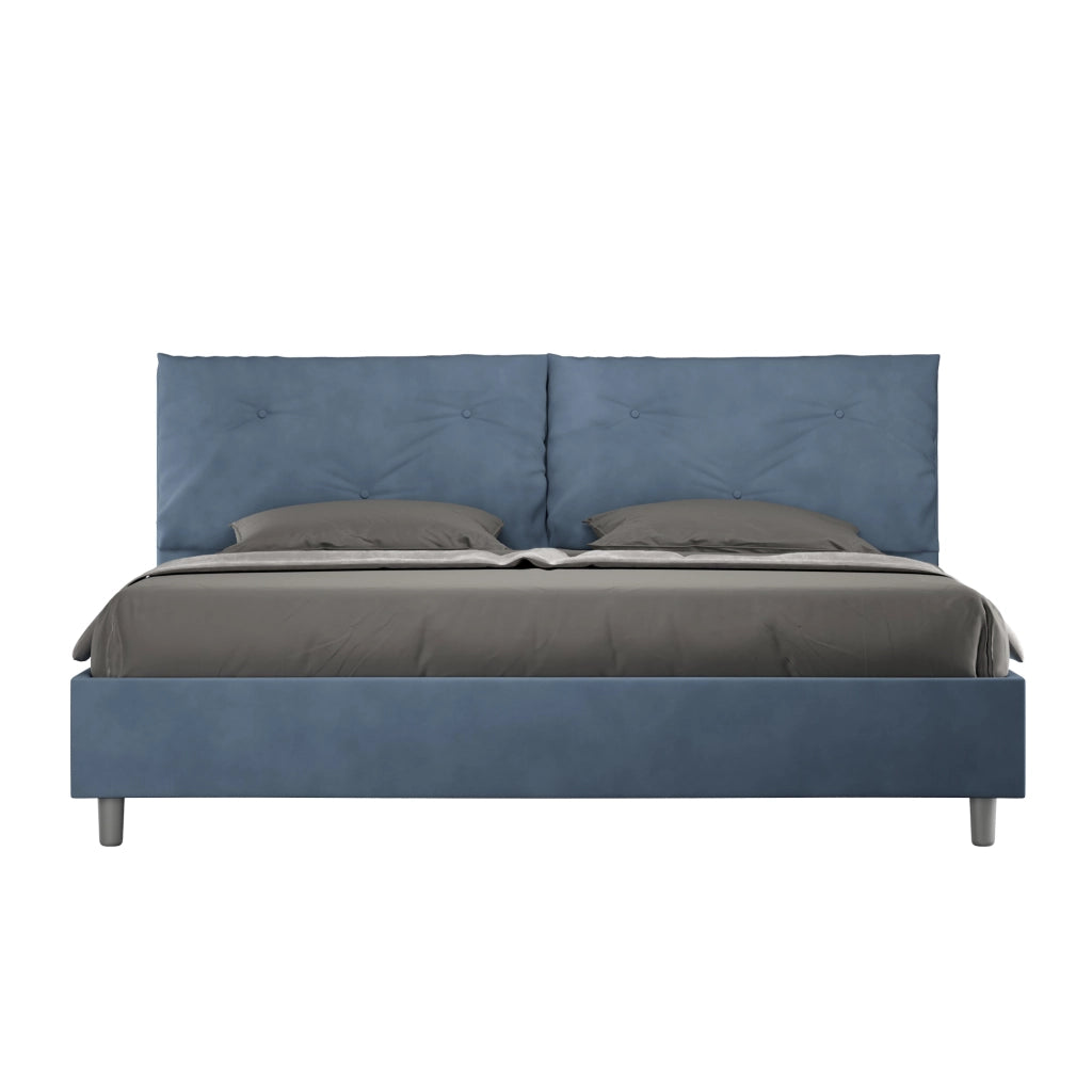 BS COM Letto matrimoniale king size contenitore imbottito 190x200 microfibra blu Large