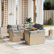 Set Divano da Giardino 9 pz con Cuscini Beige in Polyrattan