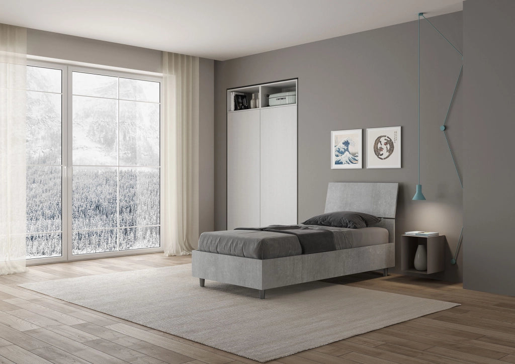 BS COM Letto singolo con rete 80x200 testata inclinata cemento