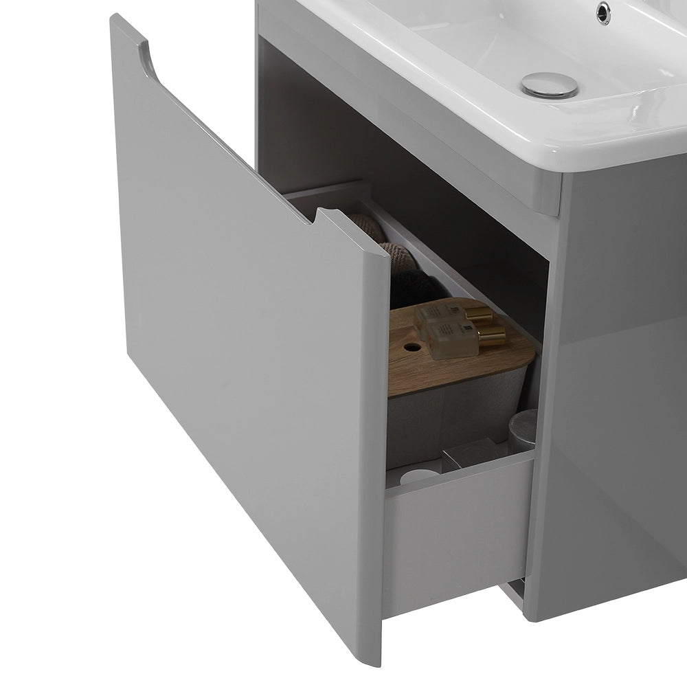 Mobile bagno sospeso 80 cm grigio lucido con specchio 70x90 Stillo