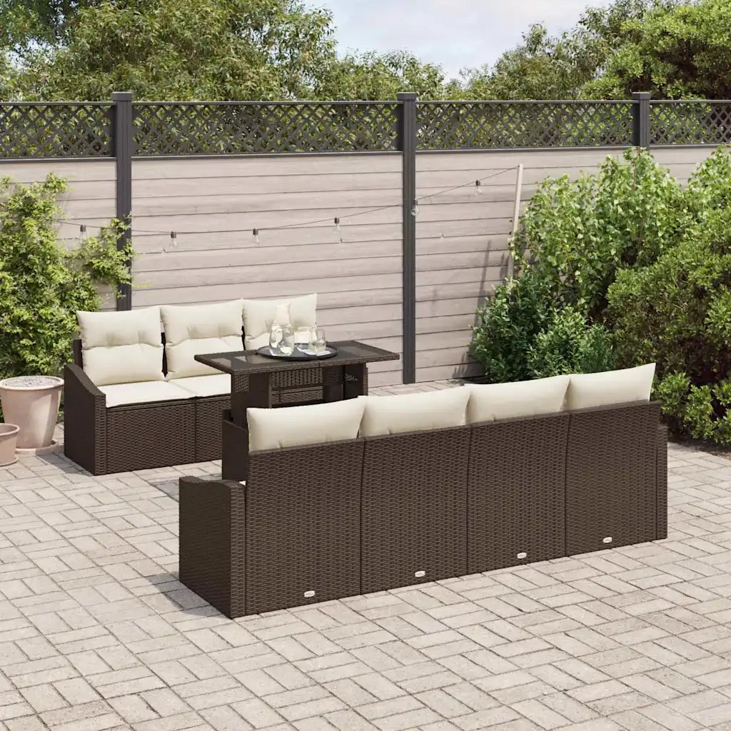 Set Divano da Giardino 8 pcs Marrone e Crema polyrattan