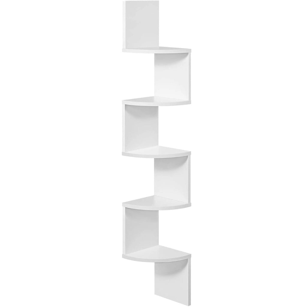 Scaffale angolare a parete bianco con 5 ripiani a zig-zag