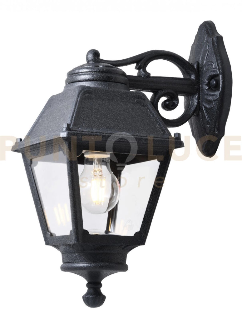 ALBA APPLIQUE CON LANTERNA INSTALLABILE SIA VERSO BASSO CHE ALTO 1 LUCE ATTACCO E27 NERO IP55