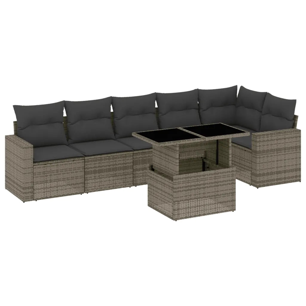 Set Divani da Giardino 7 pz con Cuscini Grigio in Polyrattan