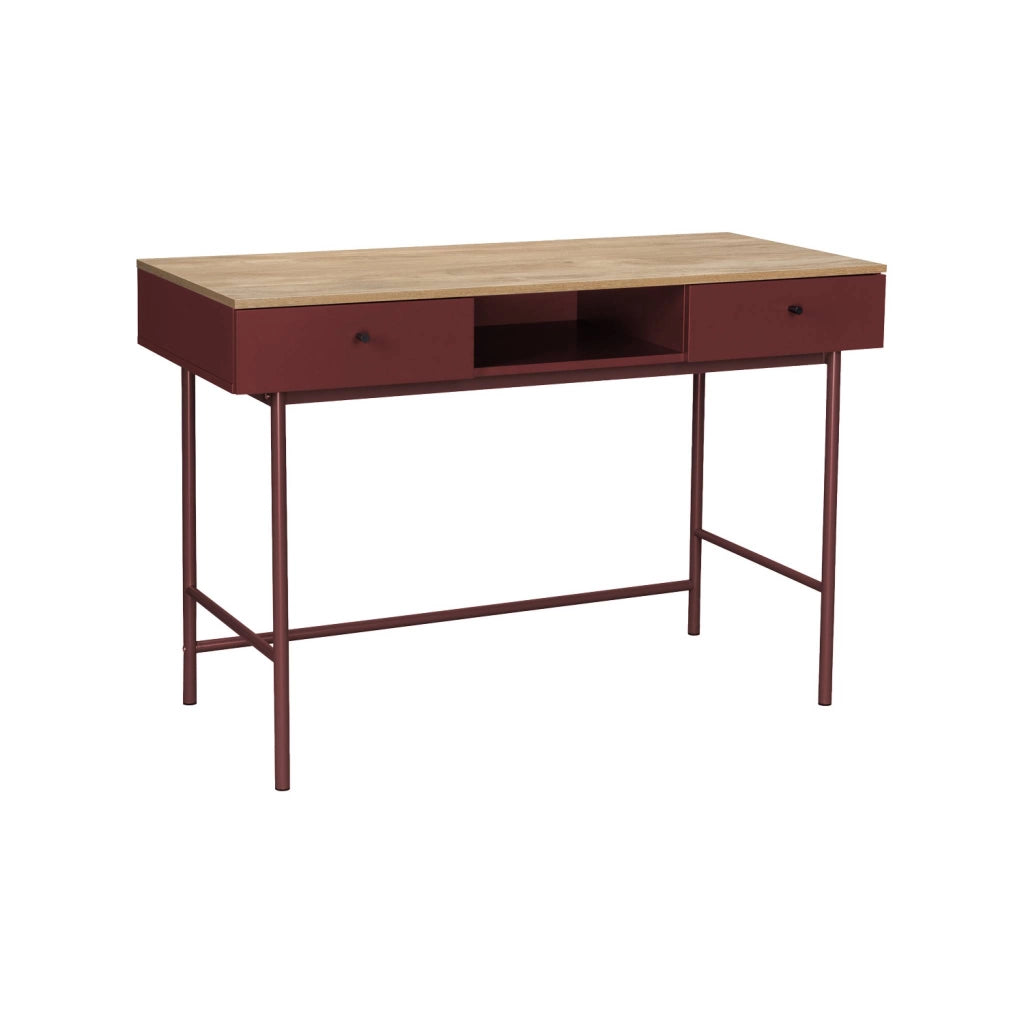 Scrivania decorativa in legno e ferro con 2 cassetti e 1 scomparto,