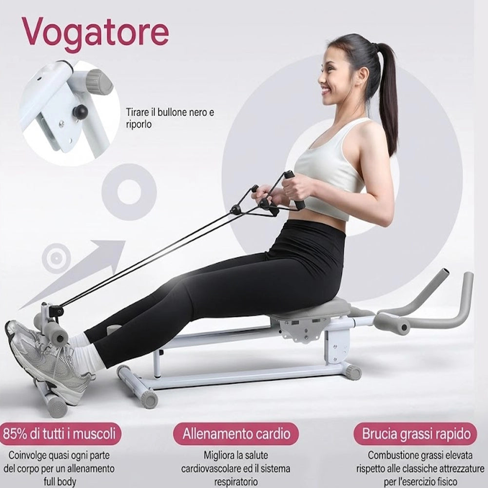AB Machine Grigio Attrezzo Fitness per Addominali Multiuso Pieghevole Vogatore