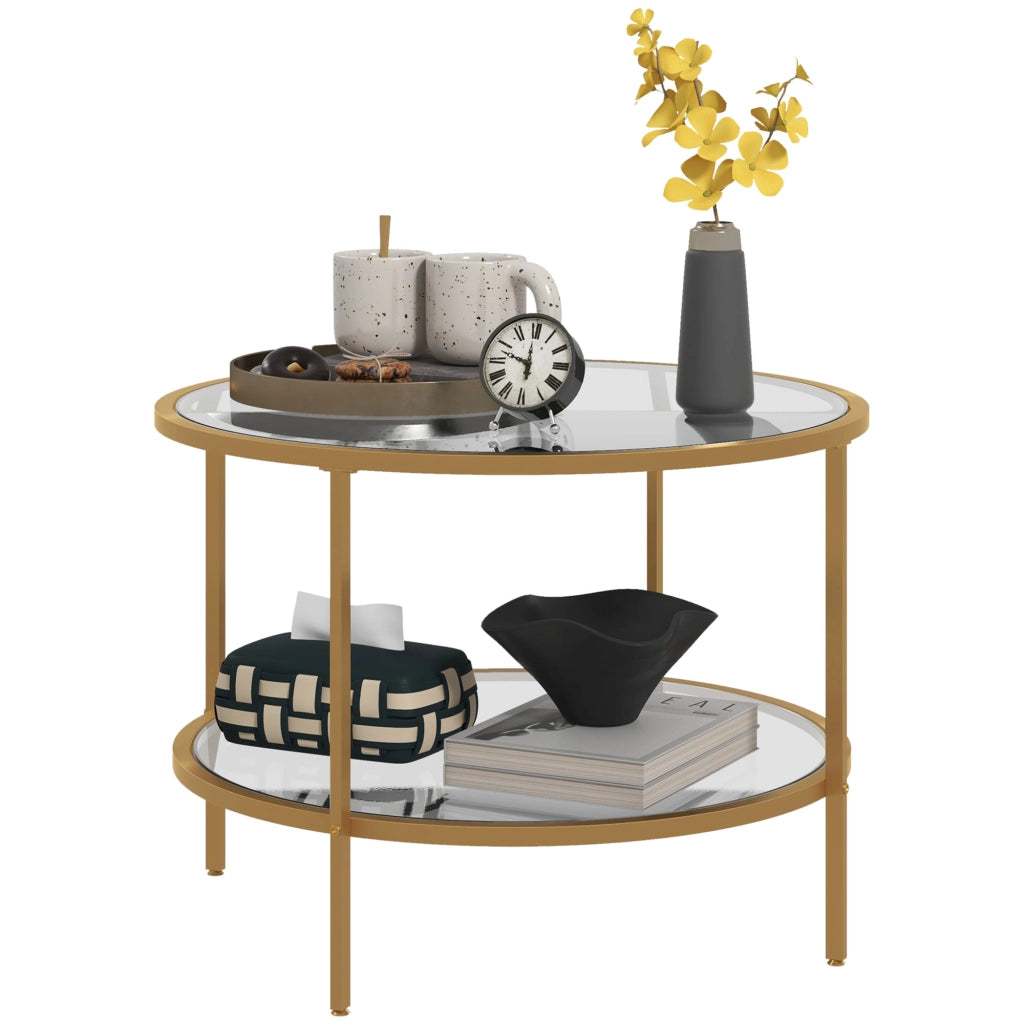 Tavolino da caff¨¨ moderno 2 livelli ¨C zephmum ¨C oro 60x43 cm