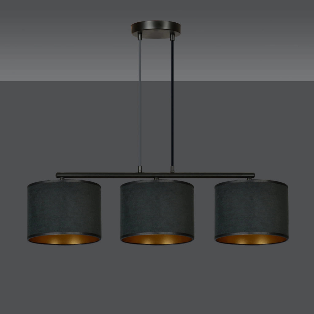 Lampadario Emibig Hilde 3 luci E27 nero oro 72cm H100cm