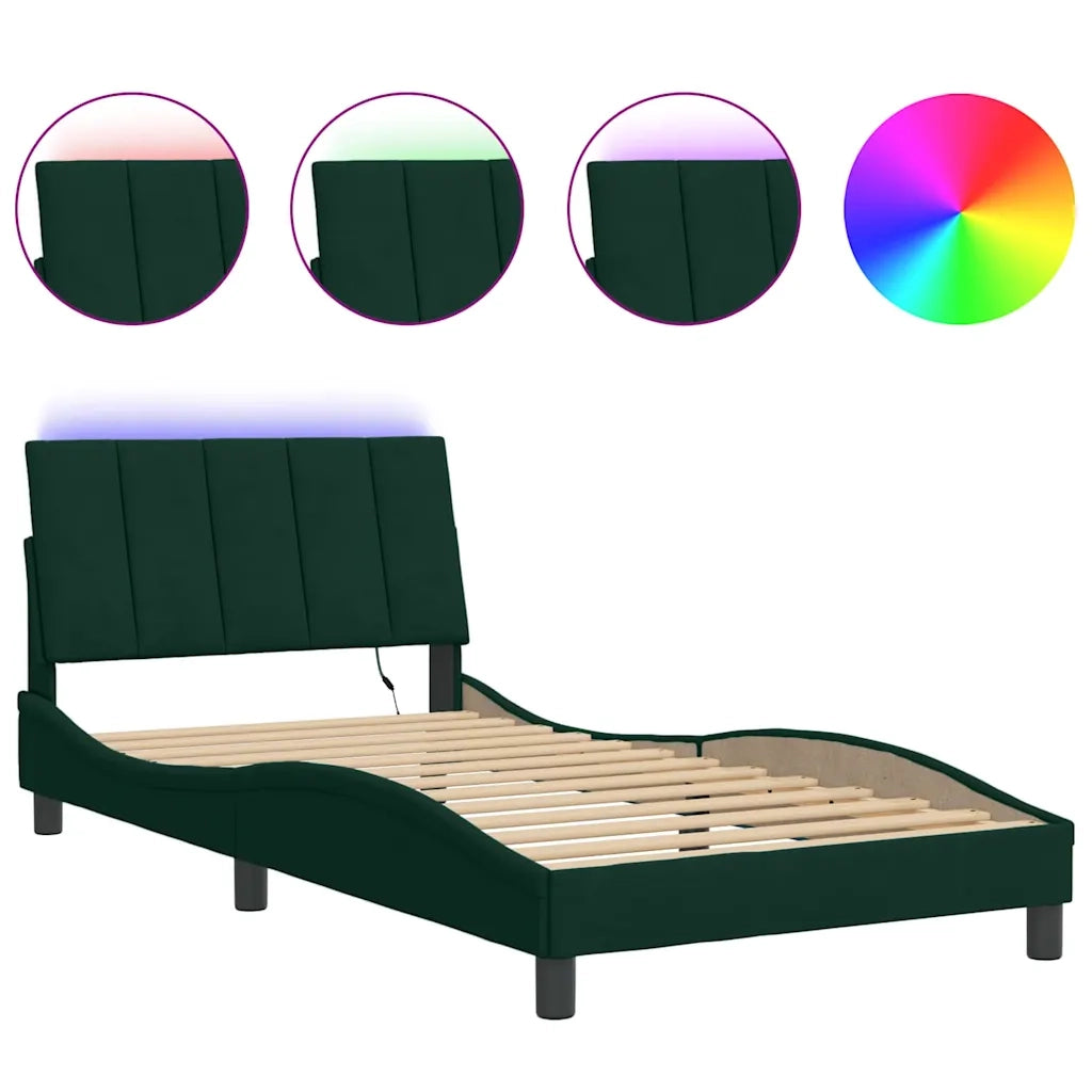 Giroletto con LED senza Materasso Hanko Verde Scuro 100x200 cm in Velluto