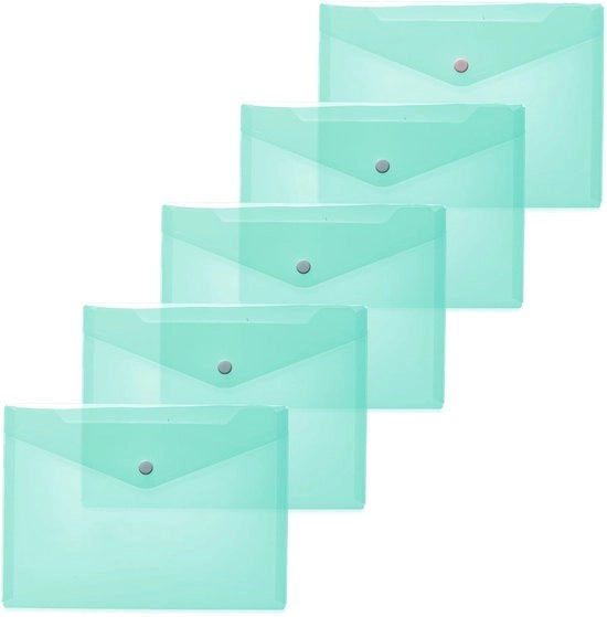 Documenti A5 trasparenti blu turquesa, 5 pezzi, piccole buste trasparenti con chiusura a cerniera, buste di plastica per scuola, università, ufficio, viaggi