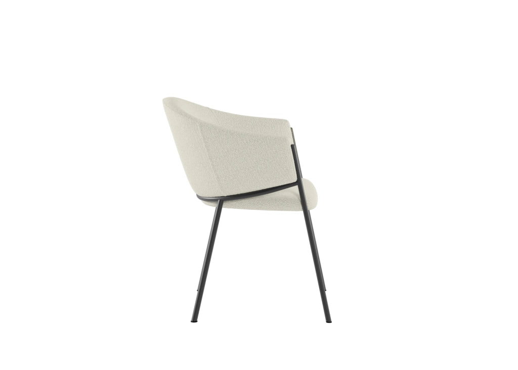 Sedia Medea in tessuto bouclé color avorio con struttura in metallo antracite, sedia moderna dal design elegante e raffinato - Medea