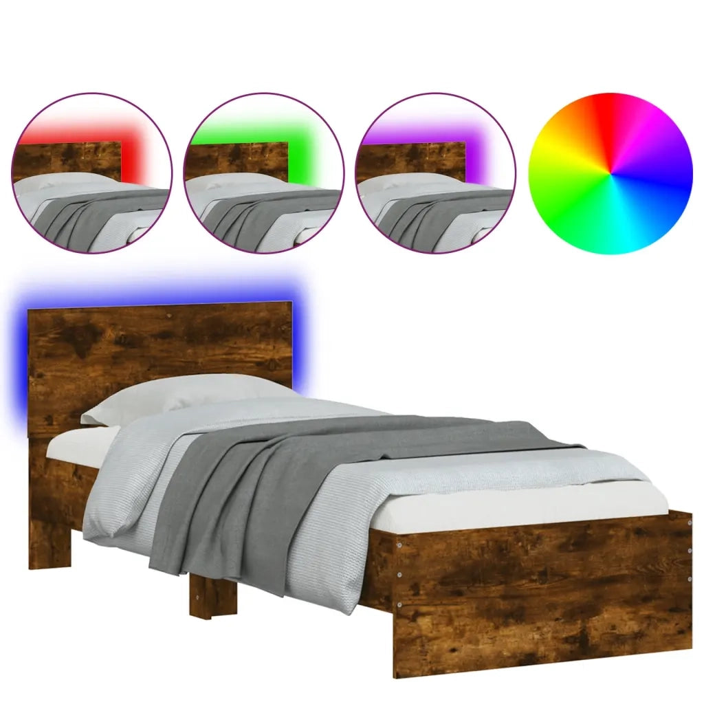 Giroletto con Testiera e LED Rovere Fumo 90x190 cm 838838