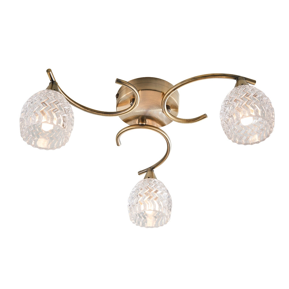 Plafoniera BOYER Endon ottone anticato vetro 3 luci G9
